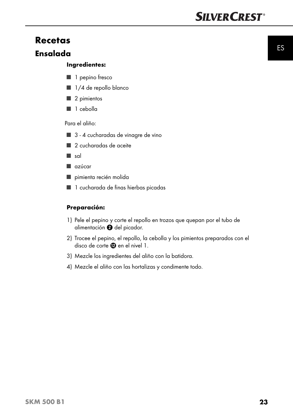 Recetas, Ensalada | Silvercrest SKM 500 B1 User Manual | Page 26 / 154