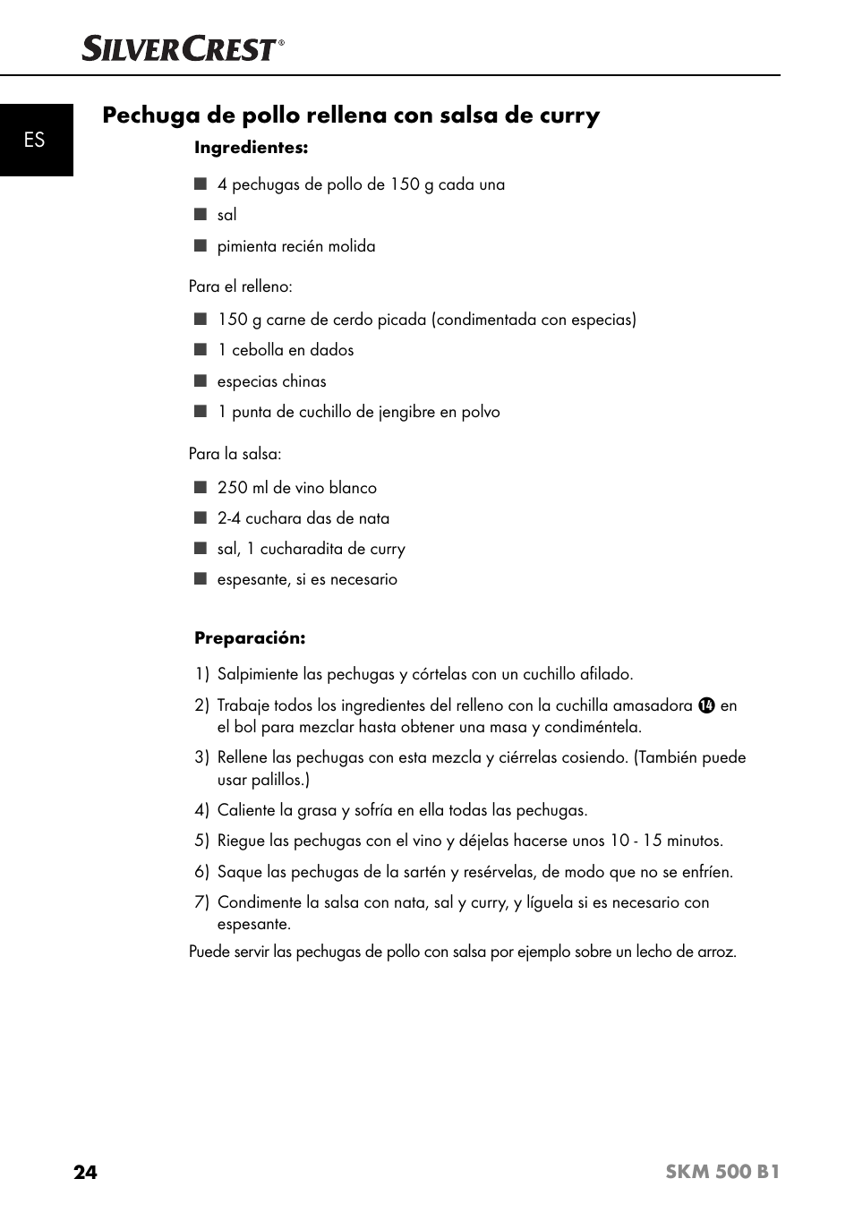 Pechuga de pollo rellena con salsa de curry | Silvercrest SKM 500 B1 User Manual | Page 27 / 154