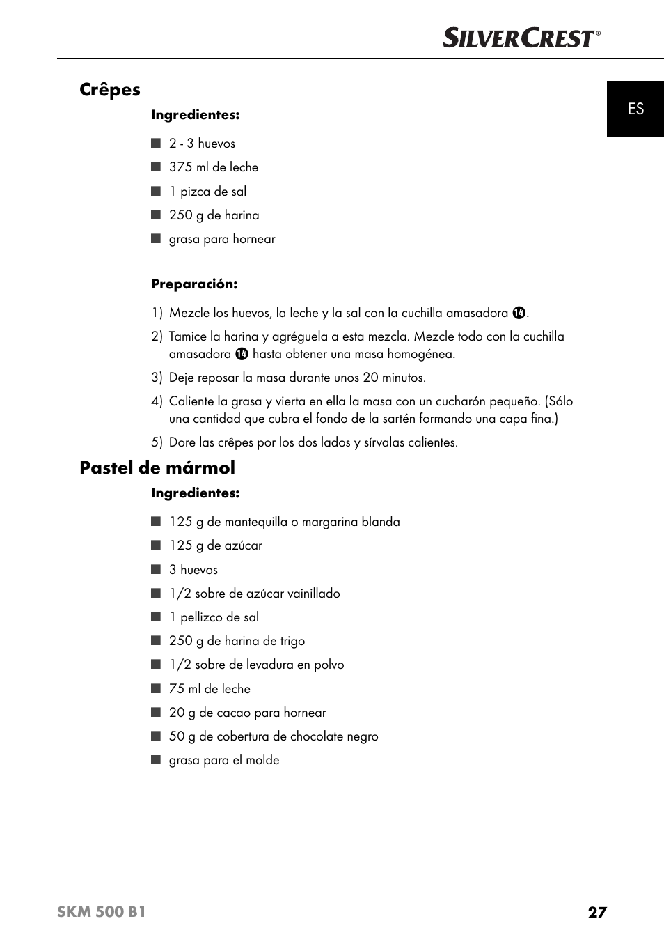 Crêpes, Pastel de mármol | Silvercrest SKM 500 B1 User Manual | Page 30 / 154