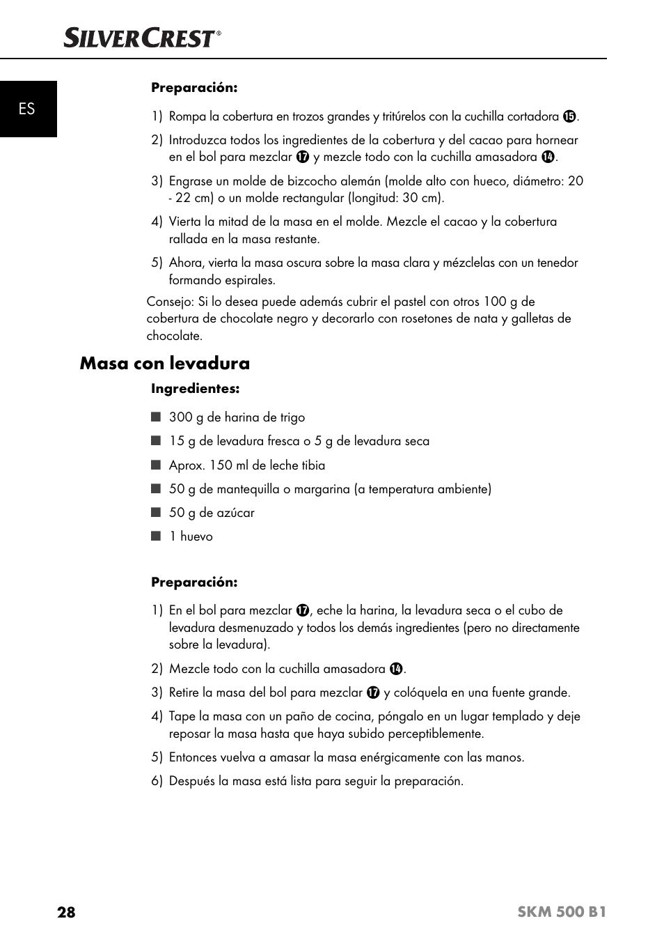 Masa con levadura | Silvercrest SKM 500 B1 User Manual | Page 31 / 154