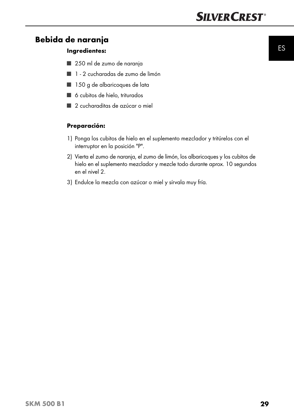 Bebida de naranja | Silvercrest SKM 500 B1 User Manual | Page 32 / 154