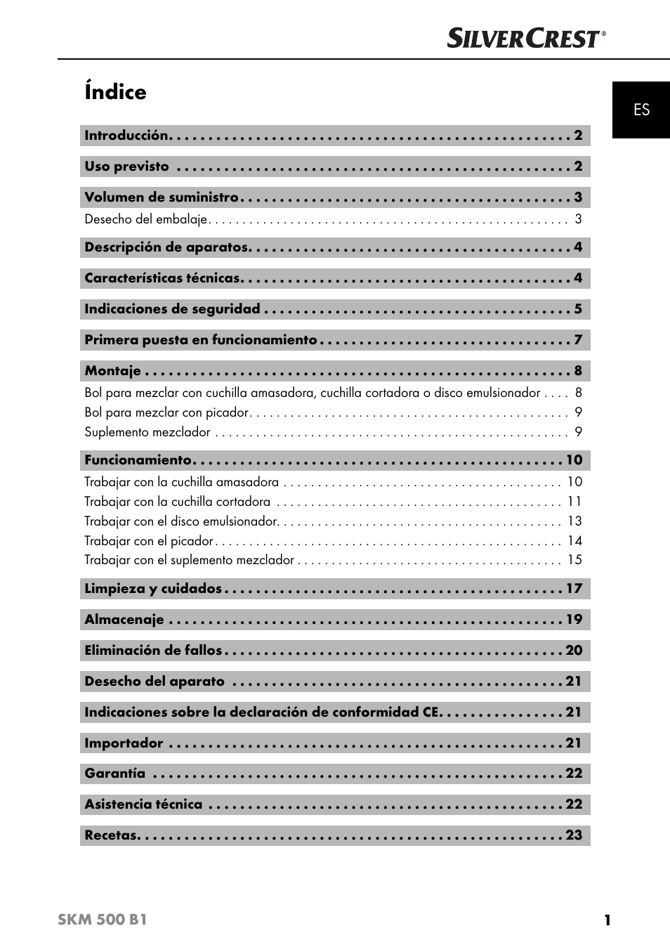 Índice | Silvercrest SKM 500 B1 User Manual | Page 4 / 154