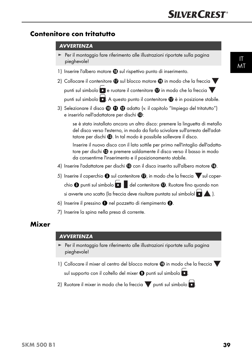 Contenitore con tritatutto, Mixer, It mt | Silvercrest SKM 500 B1 User Manual | Page 42 / 154