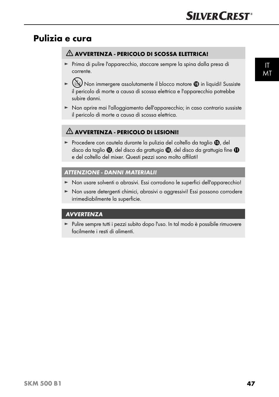 Pulizia e cura, It mt | Silvercrest SKM 500 B1 User Manual | Page 50 / 154