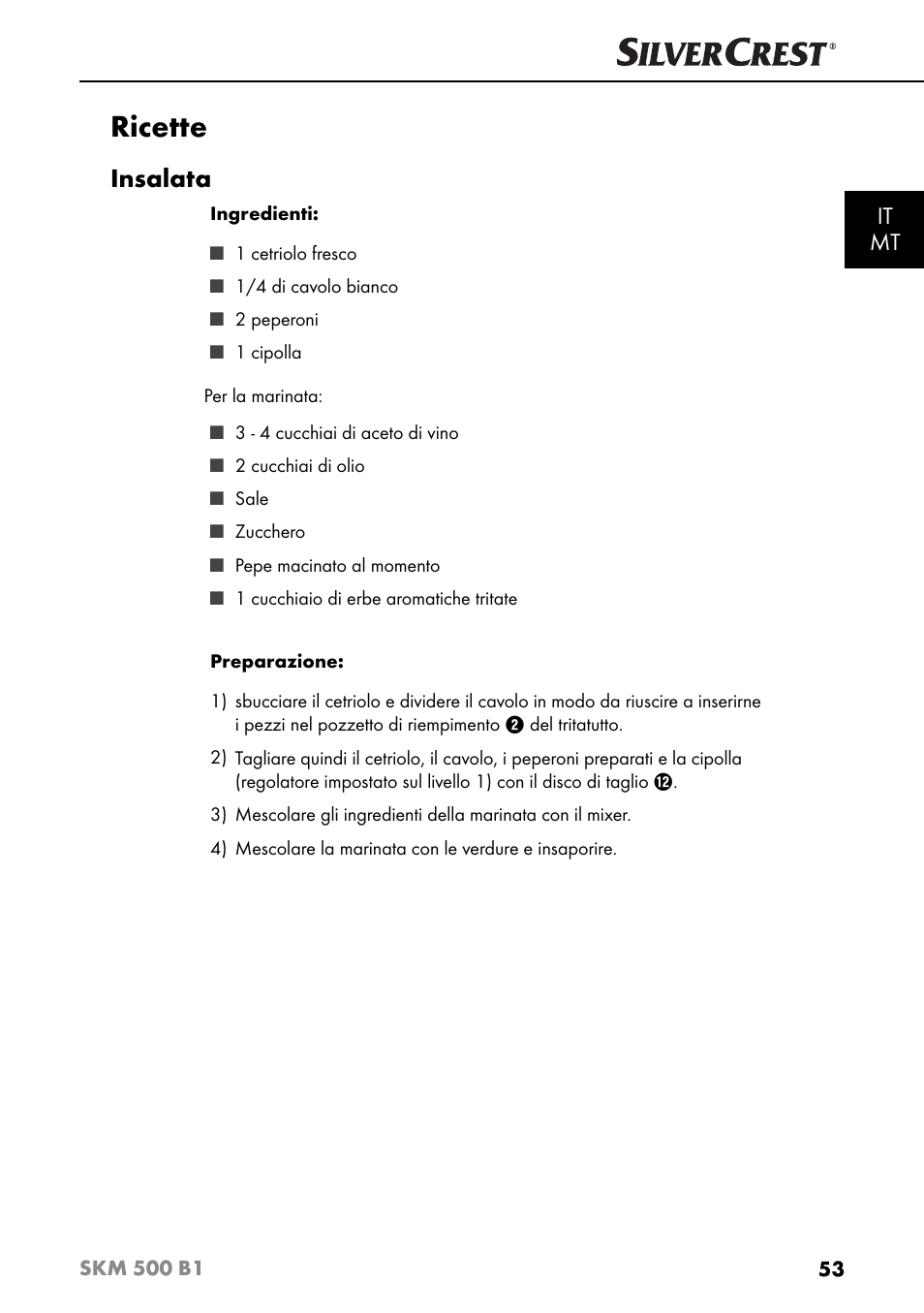 Ricette, Insalata, It mt | Silvercrest SKM 500 B1 User Manual | Page 56 / 154