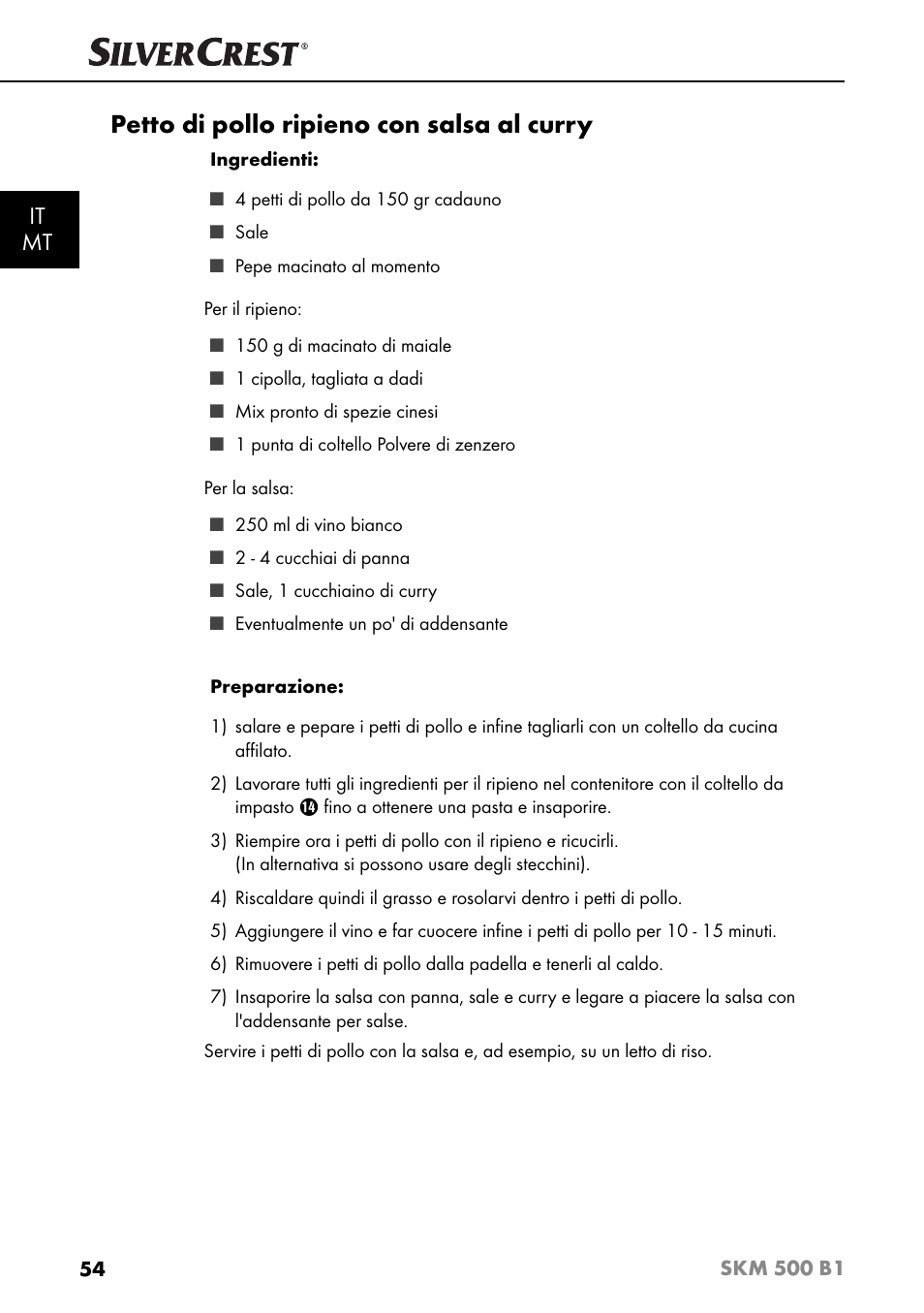 Petto di pollo ripieno con salsa al curry, It mt | Silvercrest SKM 500 B1 User Manual | Page 57 / 154