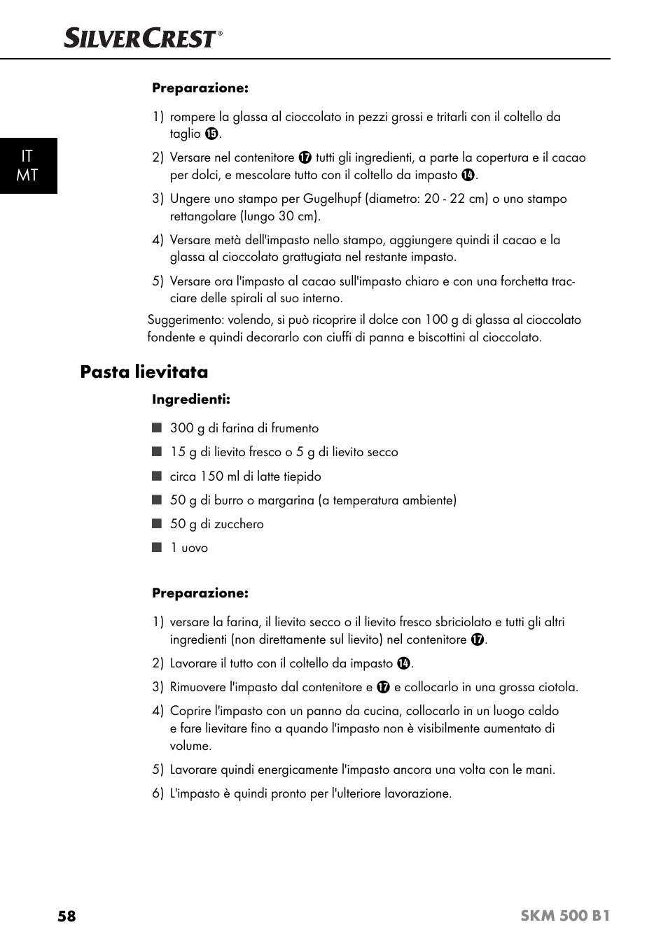 Pasta lievitata, It mt | Silvercrest SKM 500 B1 User Manual | Page 61 / 154