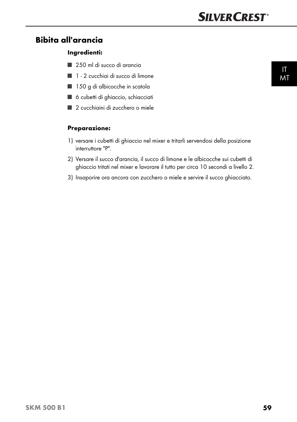 Bibita all'arancia, It mt | Silvercrest SKM 500 B1 User Manual | Page 62 / 154