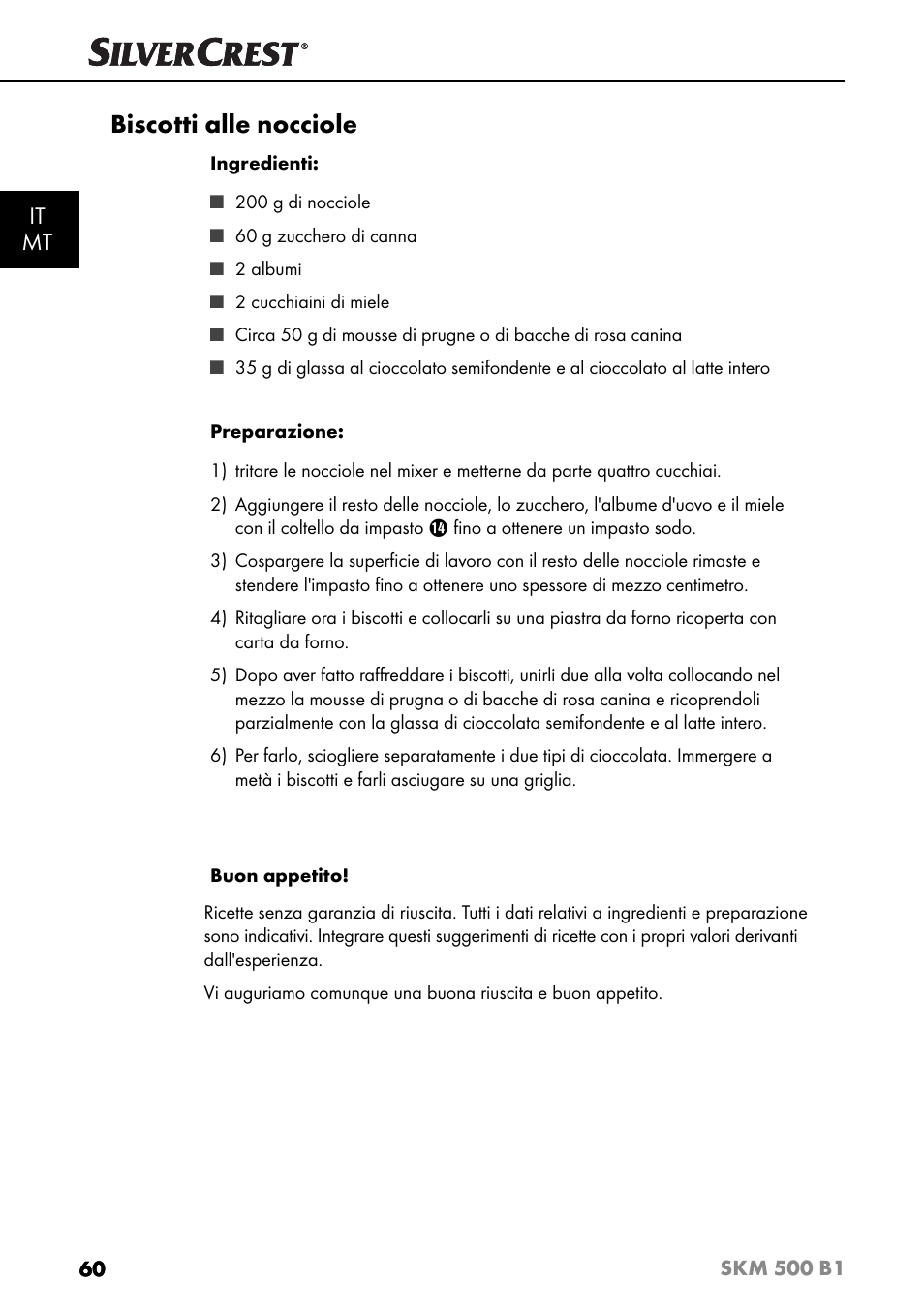 Biscotti alle nocciole, It mt | Silvercrest SKM 500 B1 User Manual | Page 63 / 154