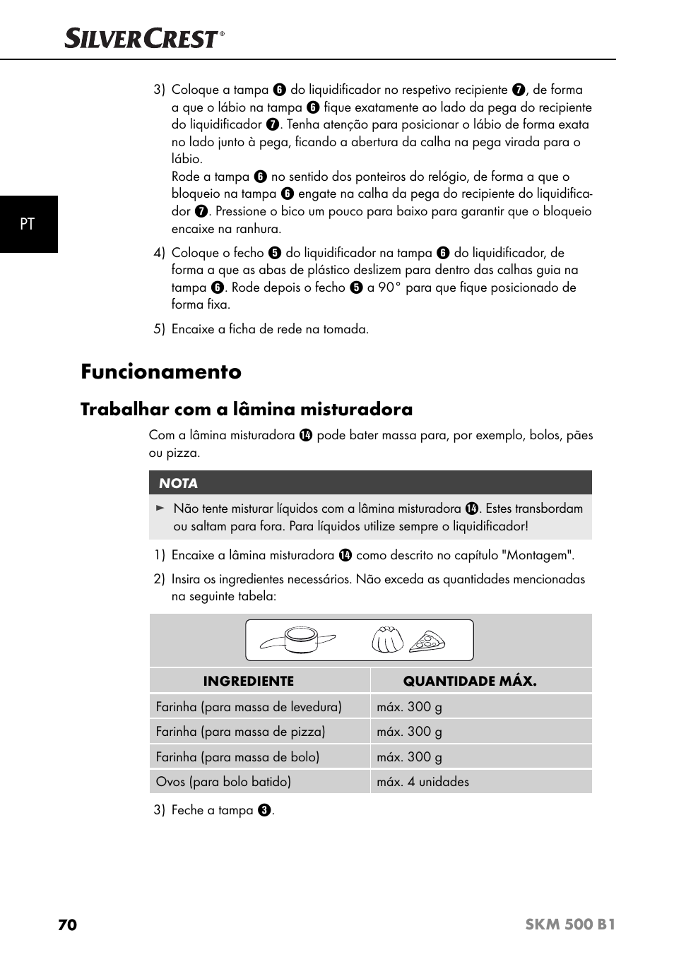 Funcionamento, Trabalhar com a lâmina misturadora | Silvercrest SKM 500 B1 User Manual | Page 73 / 154