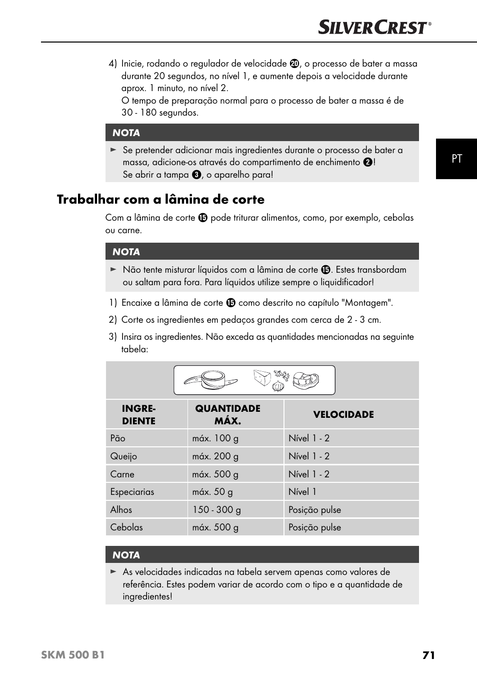 Trabalhar com a lâmina de corte | Silvercrest SKM 500 B1 User Manual | Page 74 / 154