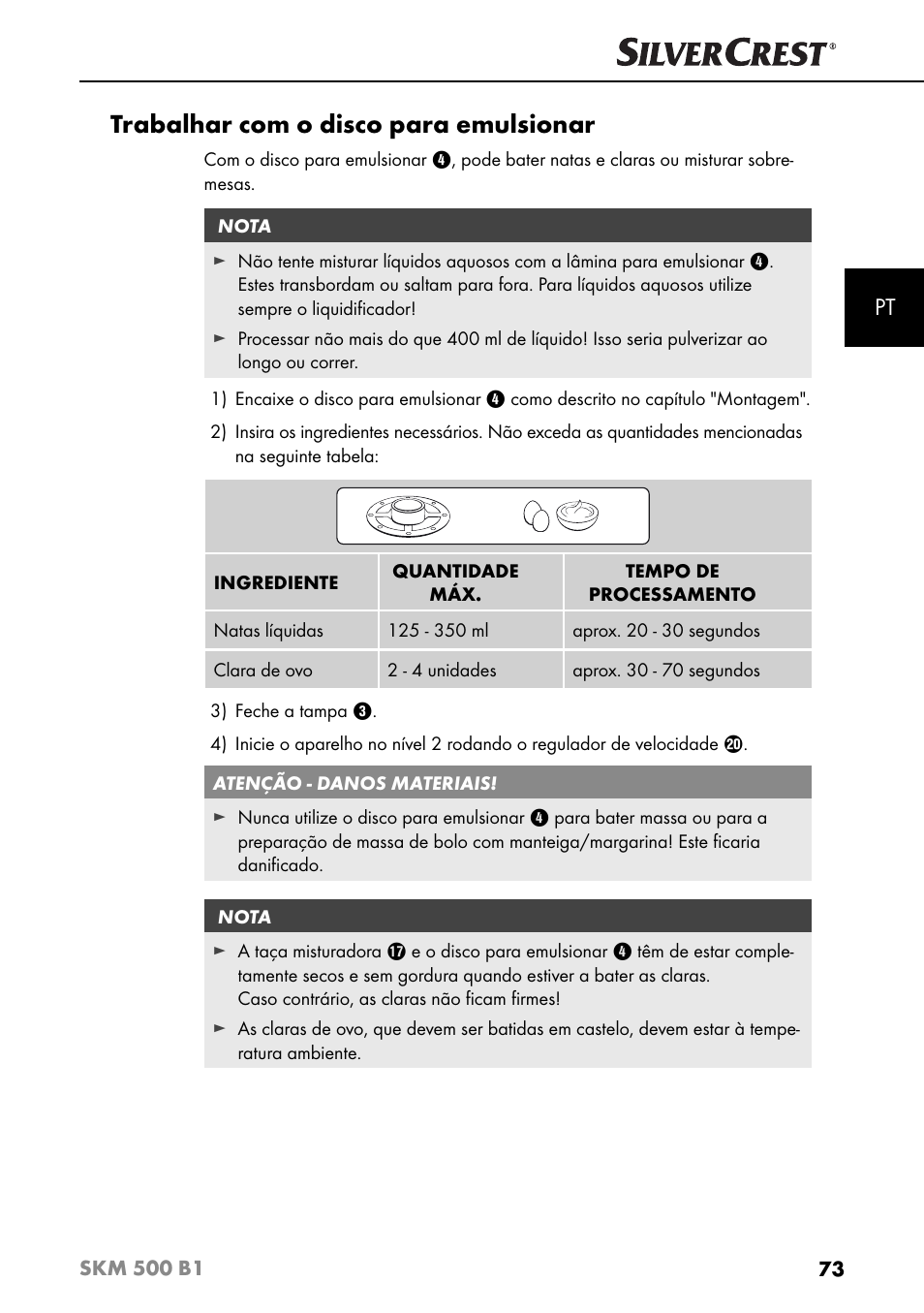 Trabalhar com o disco para emulsionar | Silvercrest SKM 500 B1 User Manual | Page 76 / 154