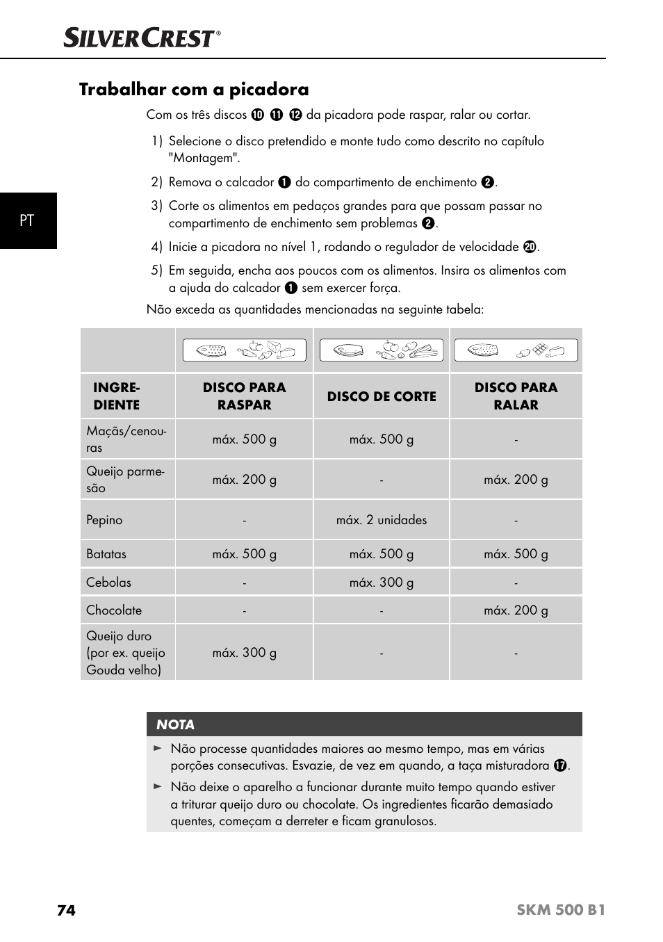 Trabalhar com a picadora | Silvercrest SKM 500 B1 User Manual | Page 77 / 154