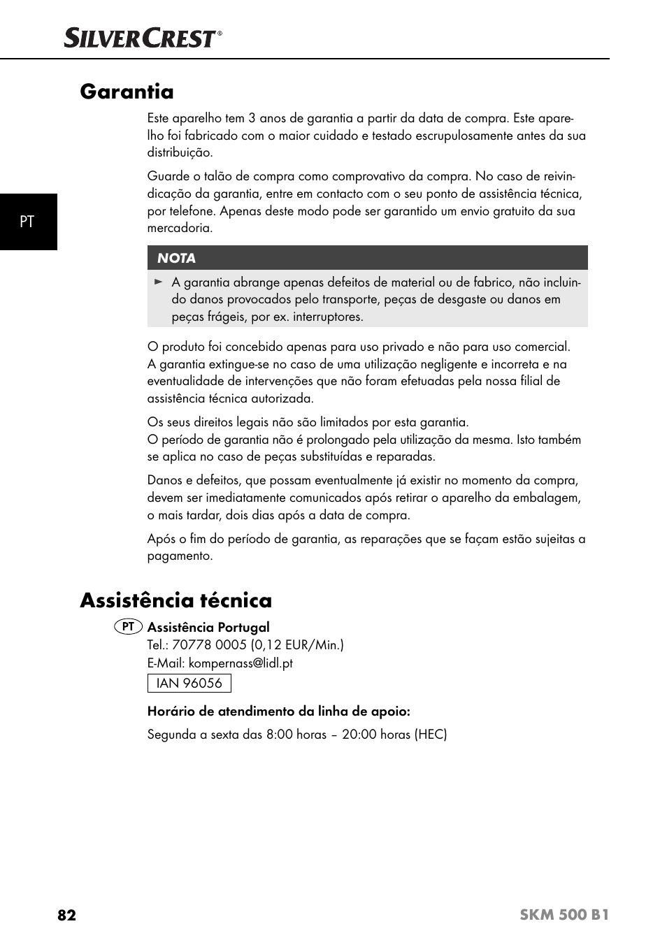 Garantia, Assistência técnica | Silvercrest SKM 500 B1 User Manual | Page 85 / 154
