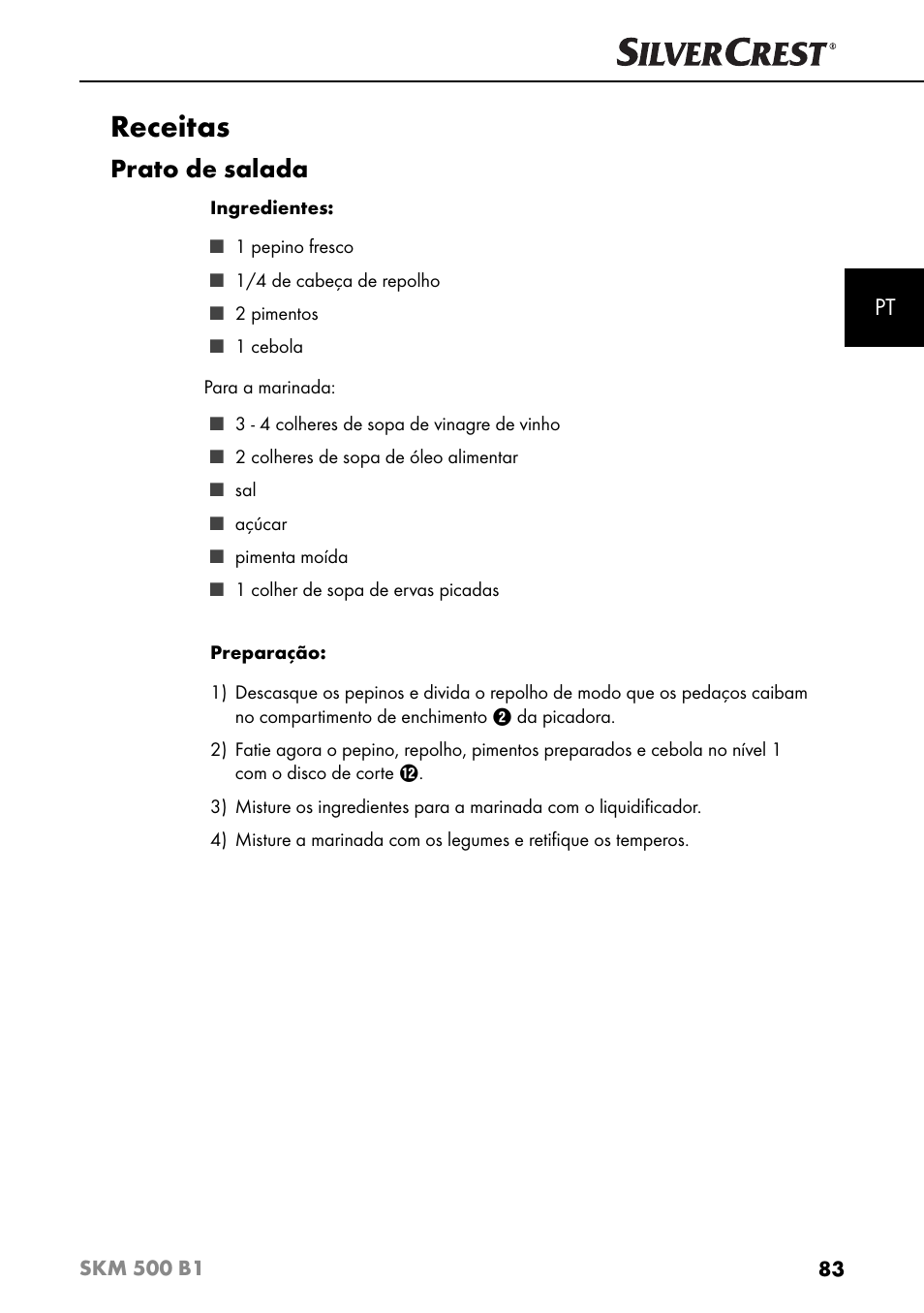 Receitas, Prato de salada | Silvercrest SKM 500 B1 User Manual | Page 86 / 154