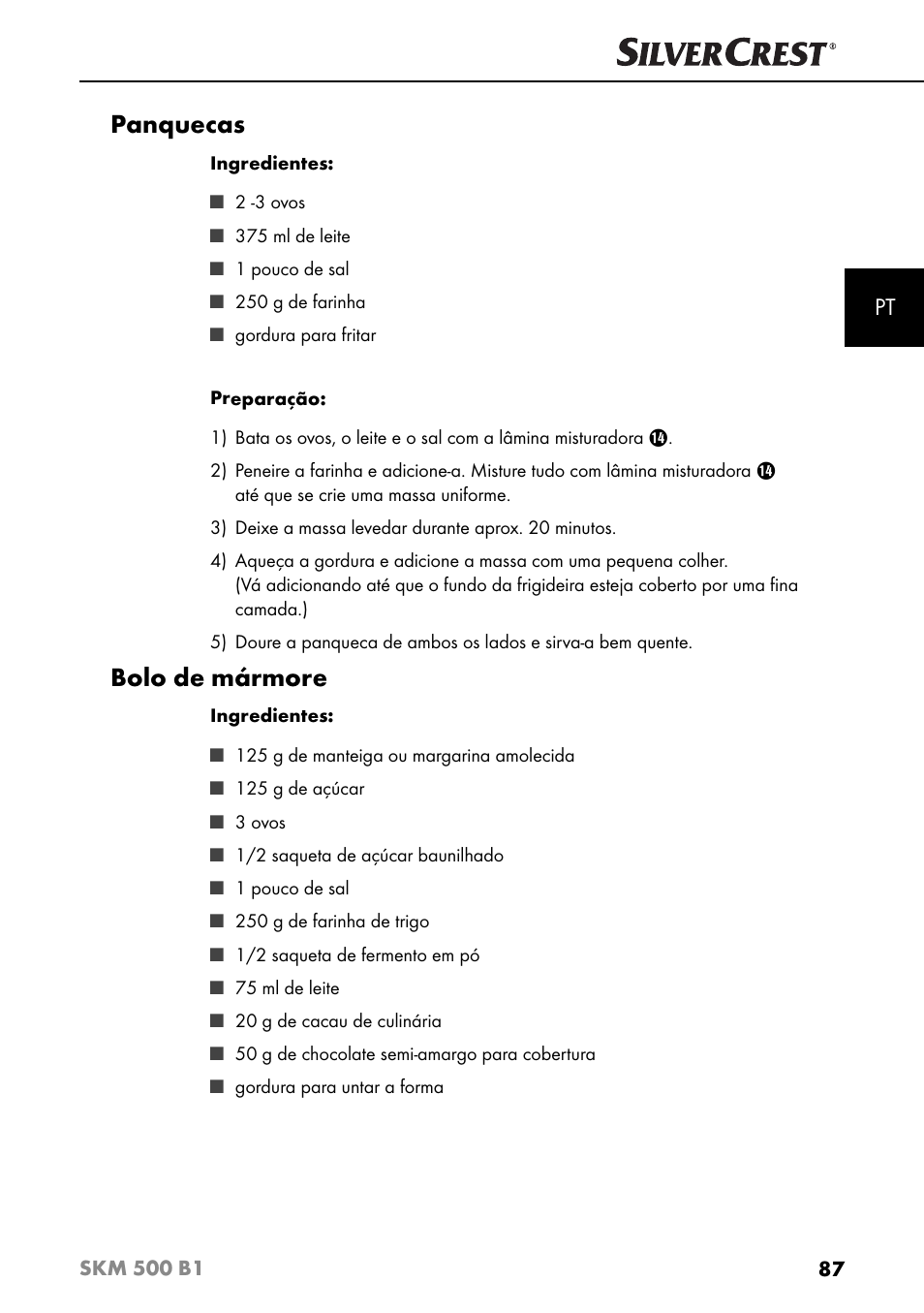 Panquecas, Bolo de mármore | Silvercrest SKM 500 B1 User Manual | Page 90 / 154