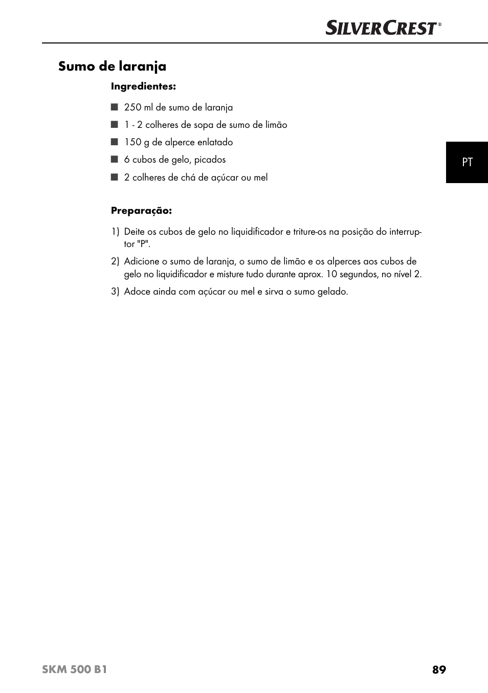 Sumo de laranja | Silvercrest SKM 500 B1 User Manual | Page 92 / 154