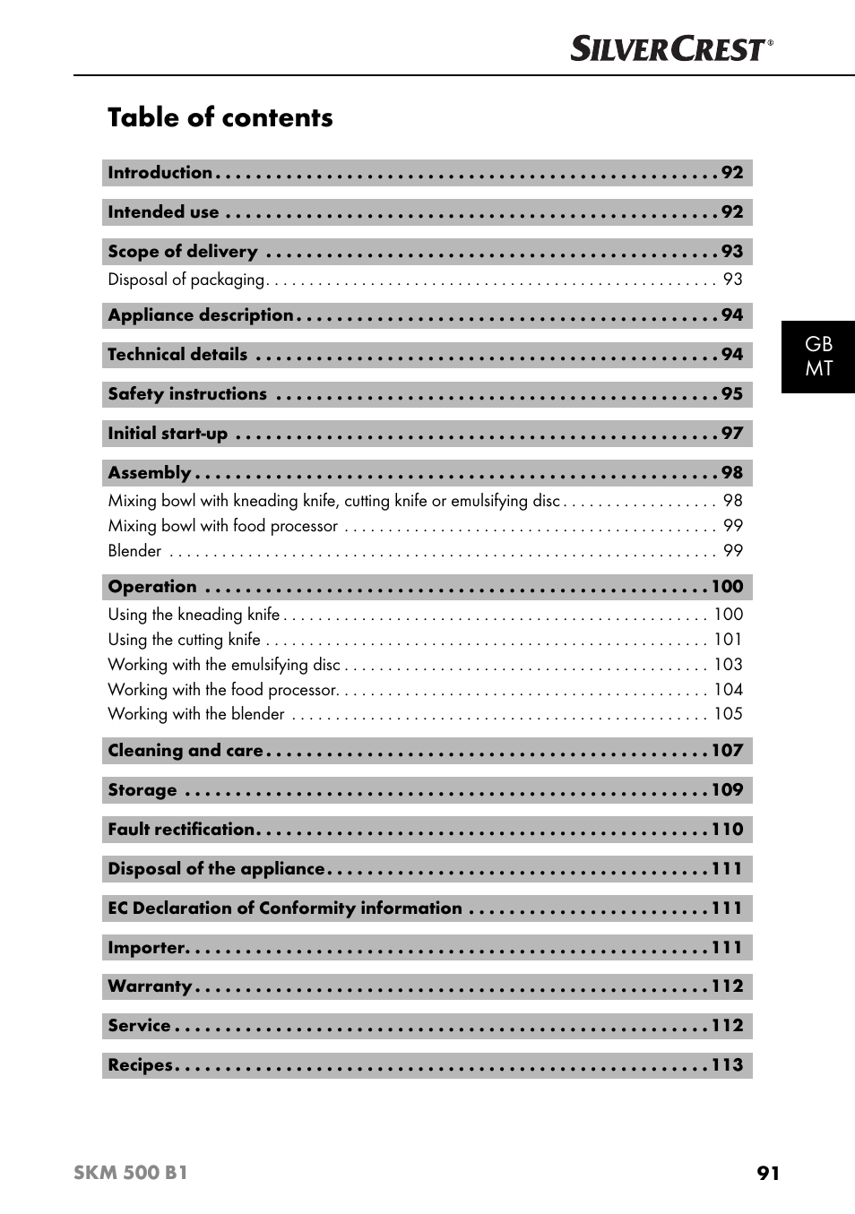 Silvercrest SKM 500 B1 User Manual | Page 94 / 154