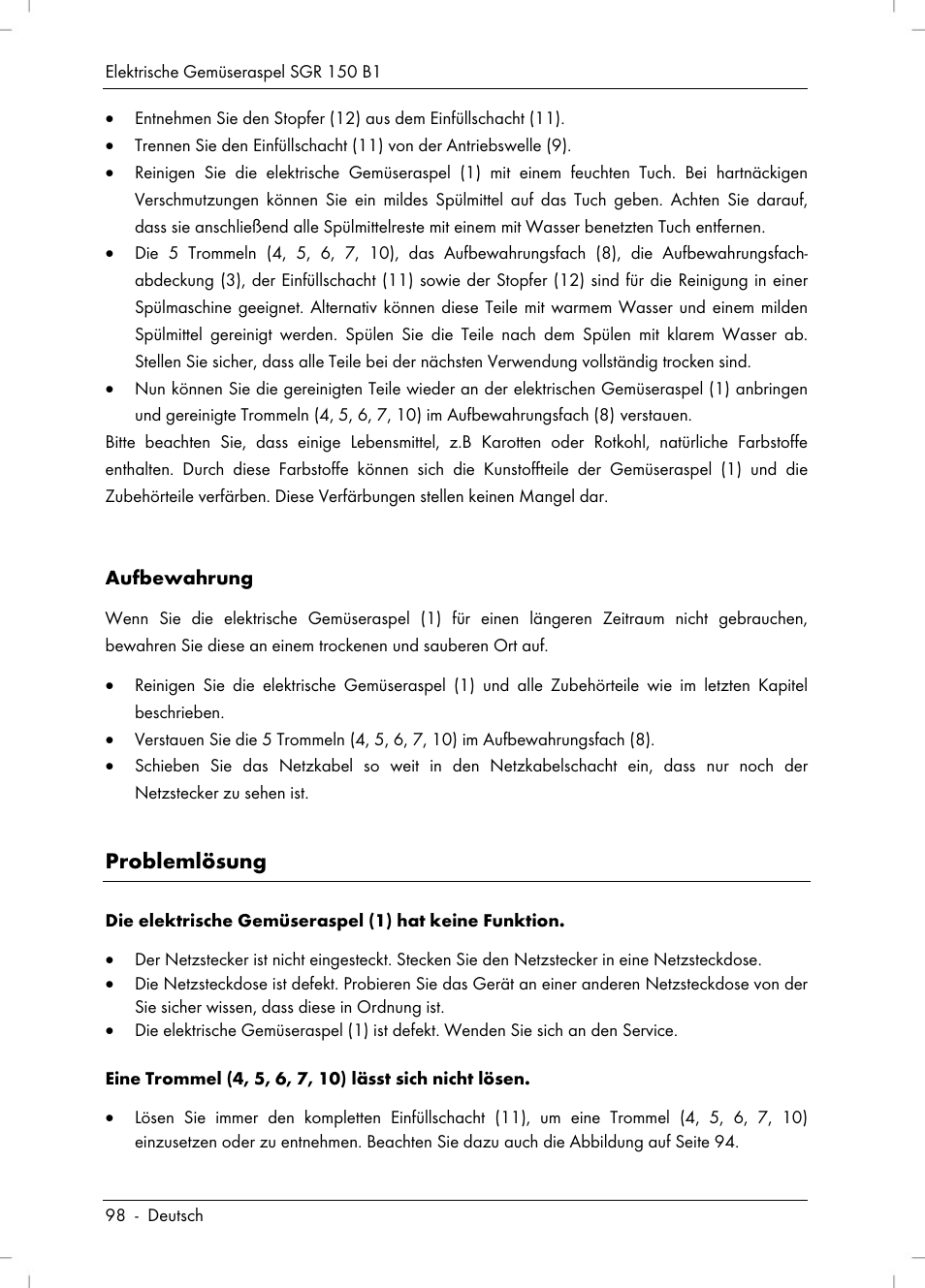 Problemlösung | Silvercrest SGR 150 B1 User Manual | Page 100 / 106