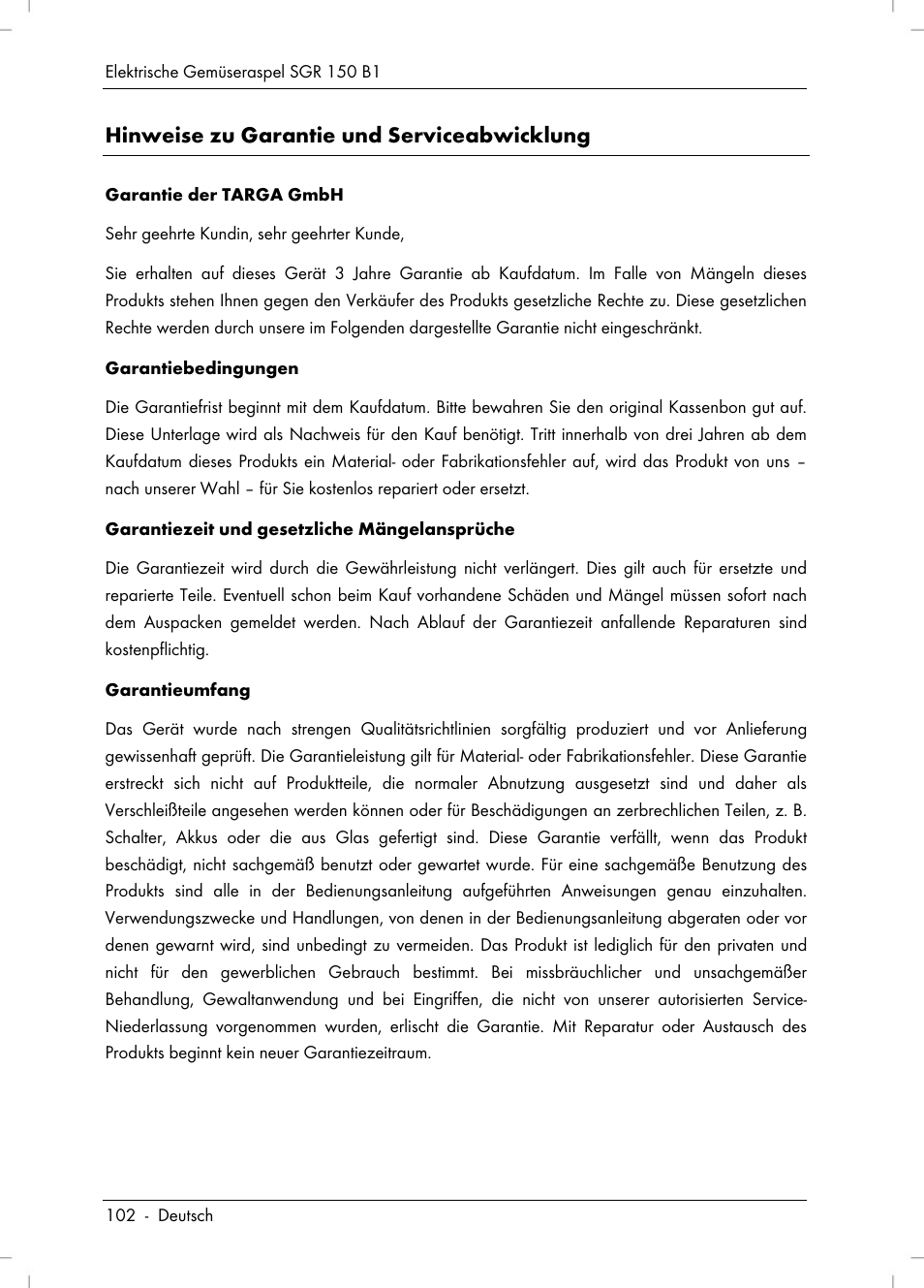 Hinweise zu garantie und serviceabwicklung | Silvercrest SGR 150 B1 User Manual | Page 104 / 106