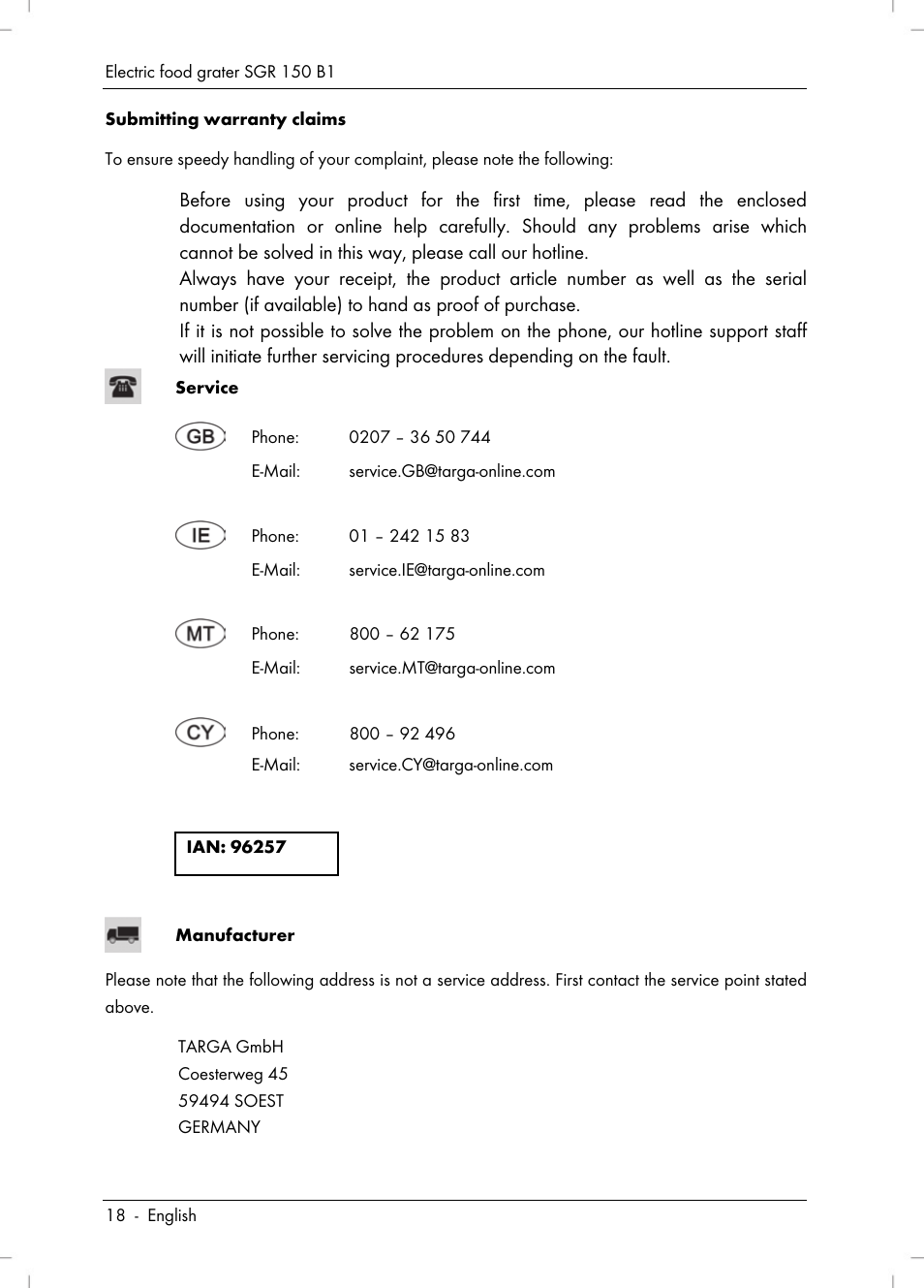 Silvercrest SGR 150 B1 User Manual | Page 20 / 106