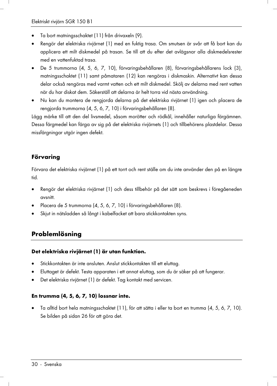 Problemlösning | Silvercrest SGR 150 B1 User Manual | Page 32 / 106