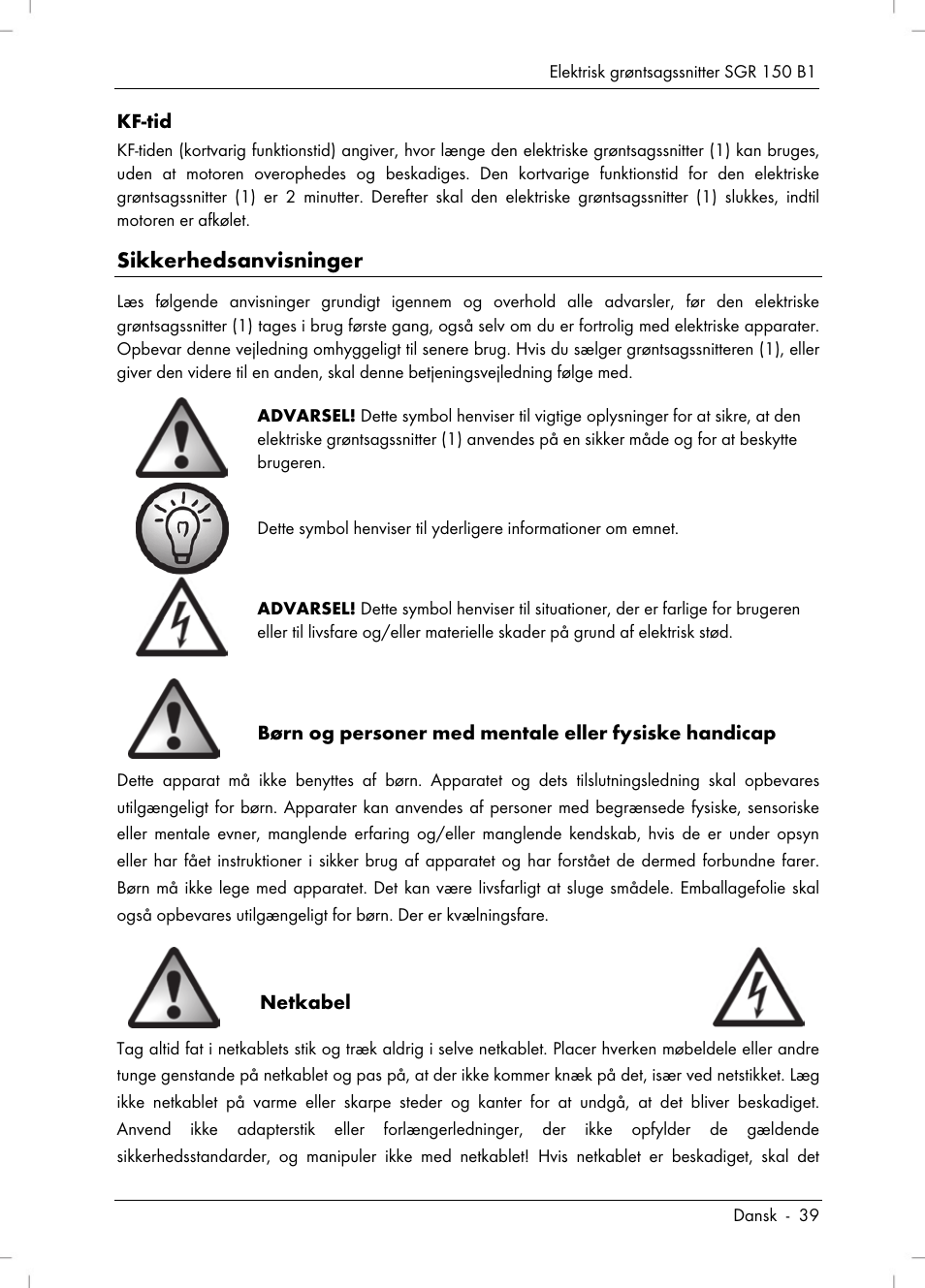 Sikkerhedsanvisninger | Silvercrest SGR 150 B1 User Manual | Page 41 / 106