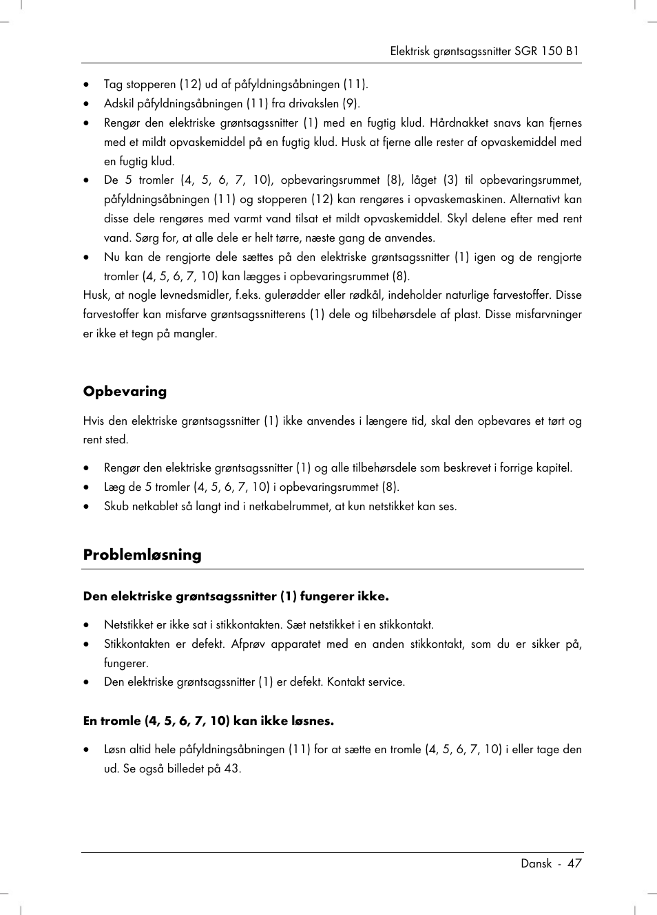 Problemløsning | Silvercrest SGR 150 B1 User Manual | Page 49 / 106
