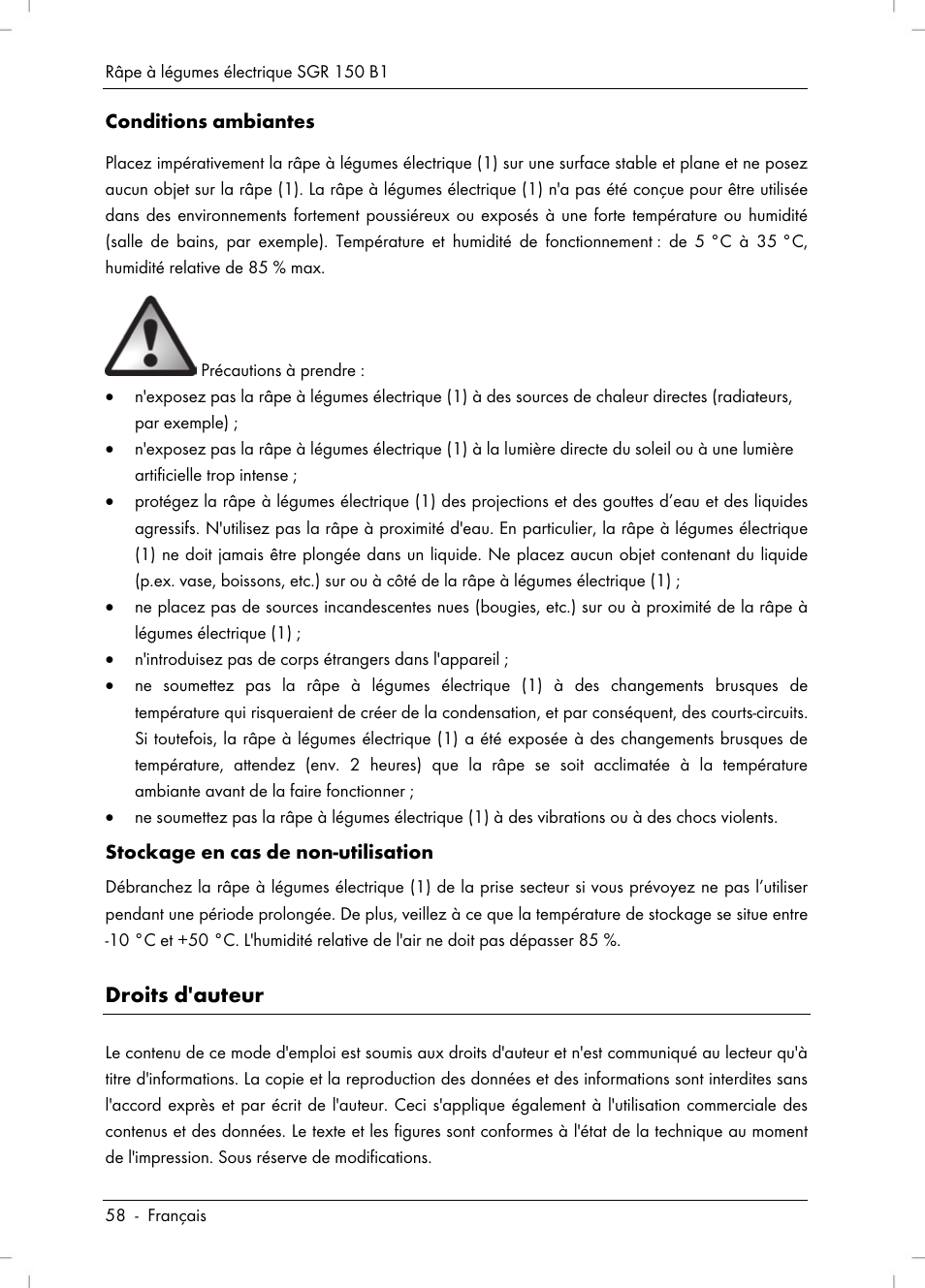 Droits d'auteur | Silvercrest SGR 150 B1 User Manual | Page 60 / 106