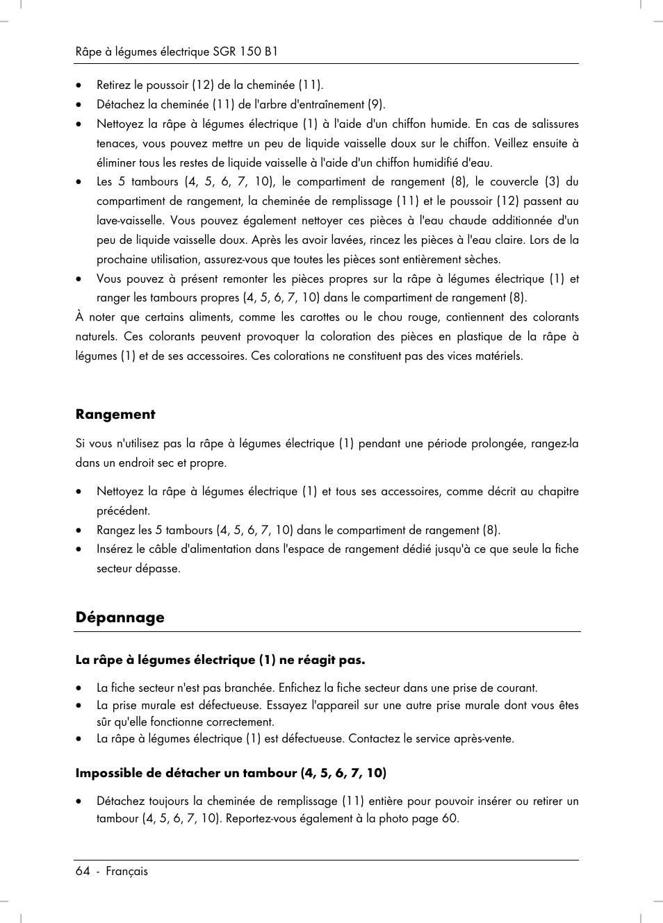 Dépannage | Silvercrest SGR 150 B1 User Manual | Page 66 / 106