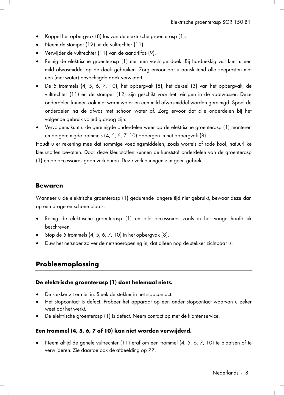 Probleemoplossing | Silvercrest SGR 150 B1 User Manual | Page 83 / 106