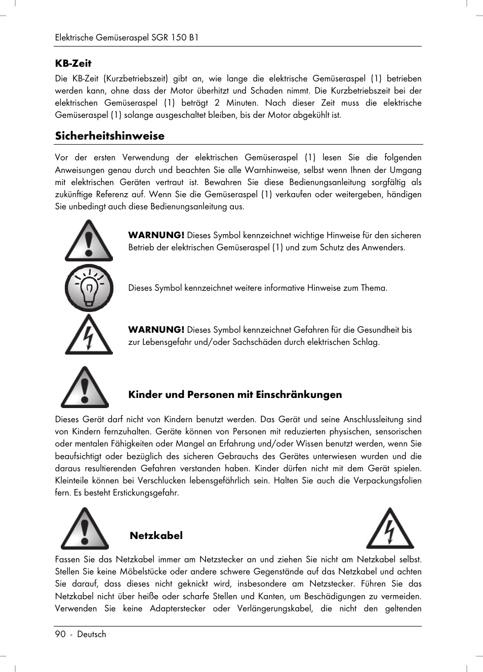 Sicherheitshinweise | Silvercrest SGR 150 B1 User Manual | Page 92 / 106