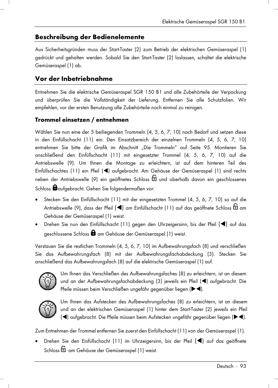 Beschreibung der bedienelemente, Vor der inbetriebnahme | Silvercrest SGR 150 B1 User Manual | Page 95 / 106