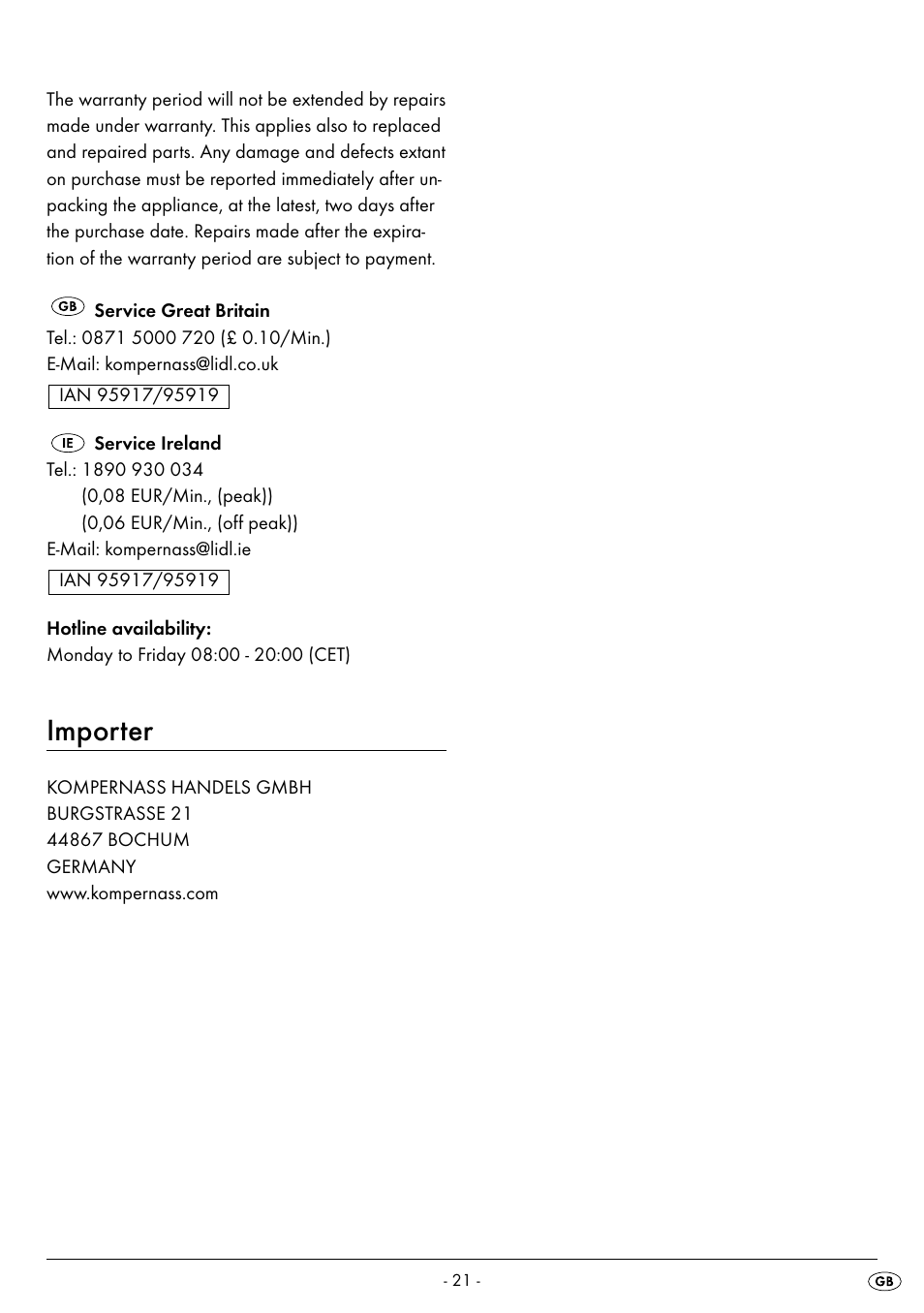 Importer | Silvercrest SMW 800 B2 User Manual | Page 24 / 91