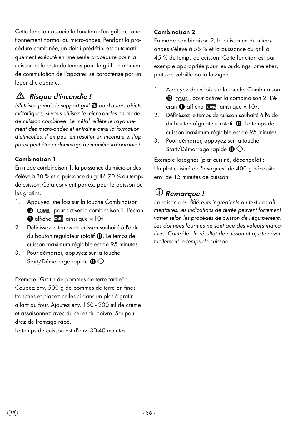 Risque d'incendie, Remarque | Silvercrest SMW 800 B2 User Manual | Page 39 / 91