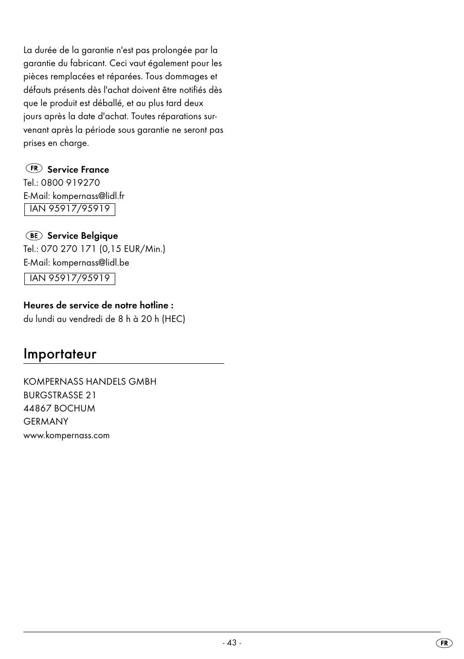 Importateur | Silvercrest SMW 800 B2 User Manual | Page 46 / 91