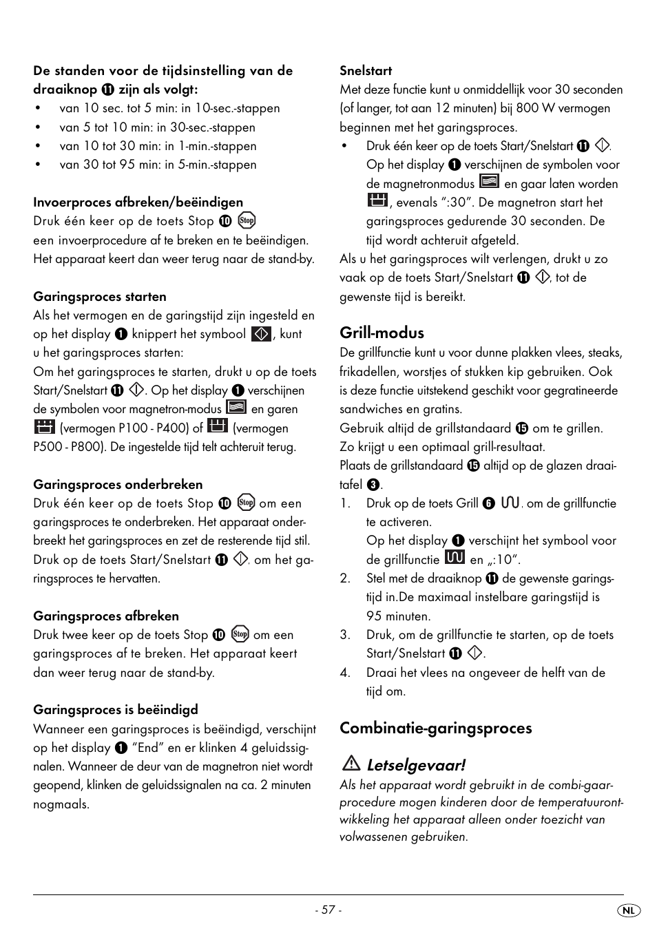 Grill-modus, Combinatie-garingsproces letselgevaar | Silvercrest SMW 800 B2 User Manual | Page 60 / 91