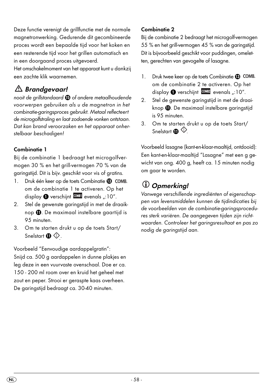 Brandgevaar, Opmerking | Silvercrest SMW 800 B2 User Manual | Page 61 / 91