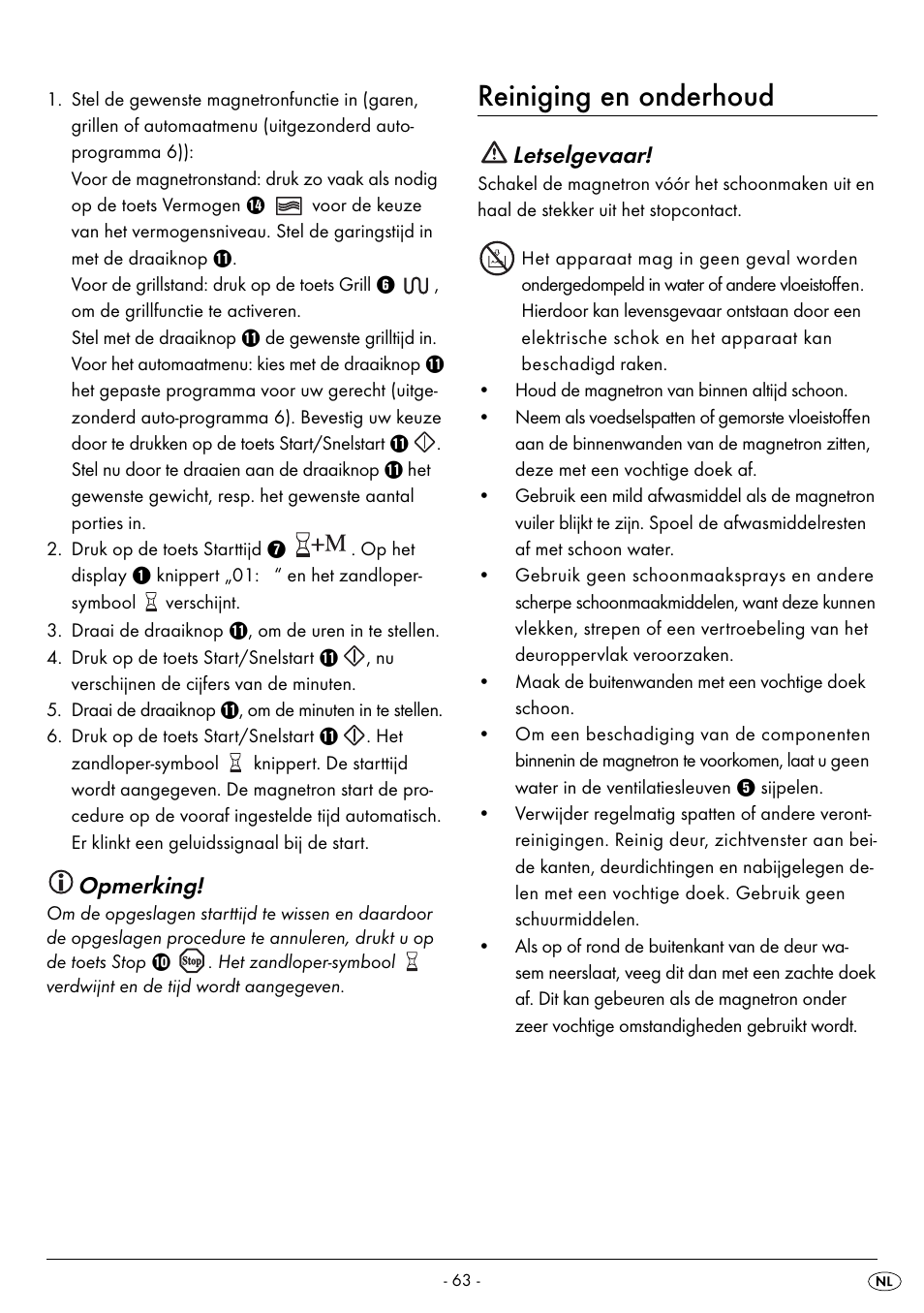 Reiniging en onderhoud, Opmerking, Letselgevaar | Silvercrest SMW 800 B2 User Manual | Page 66 / 91