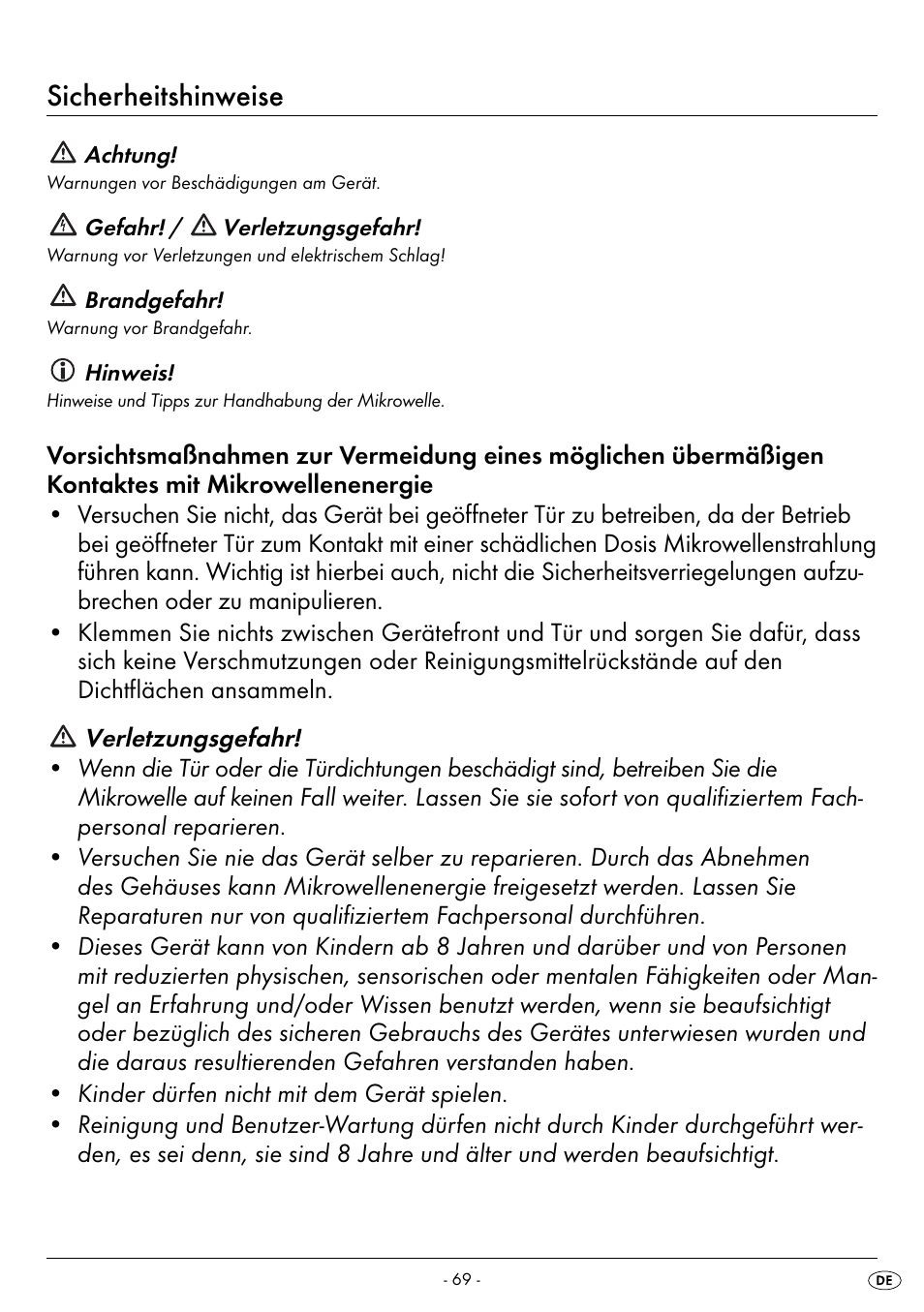 Sicherheitshinweise | Silvercrest SMW 800 B2 User Manual | Page 72 / 91