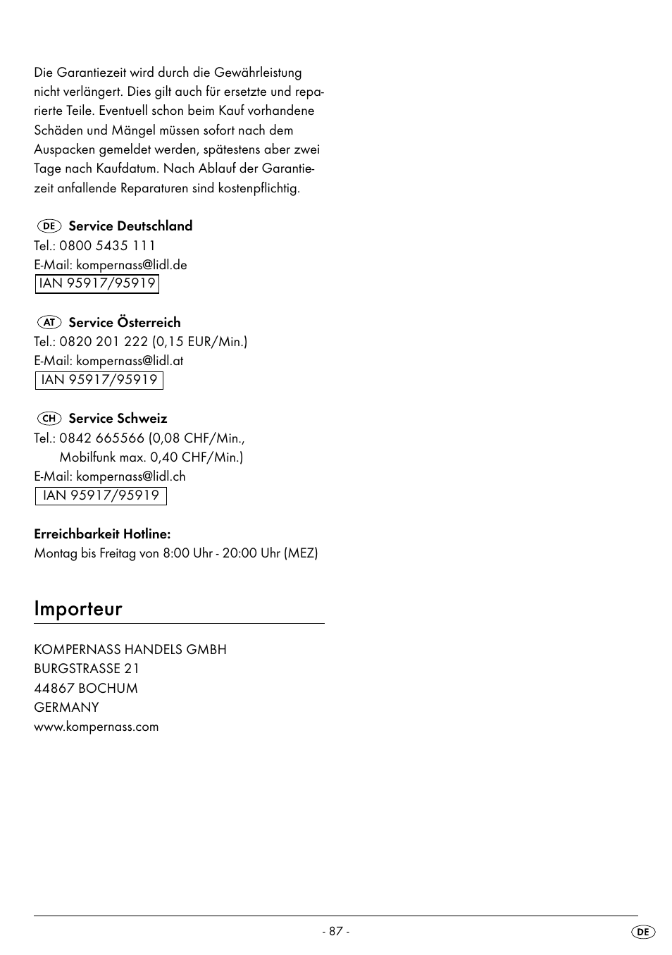 Importeur | Silvercrest SMW 800 B2 User Manual | Page 90 / 91