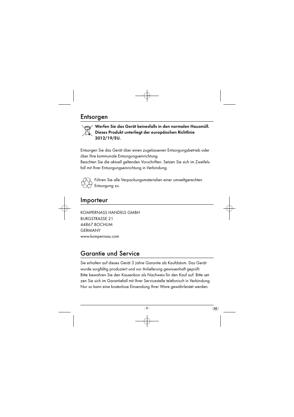 Entsorgen, Importeur, Garantie und service | Silvercrest SEAS 20 A1 User Manual | Page 12 / 54