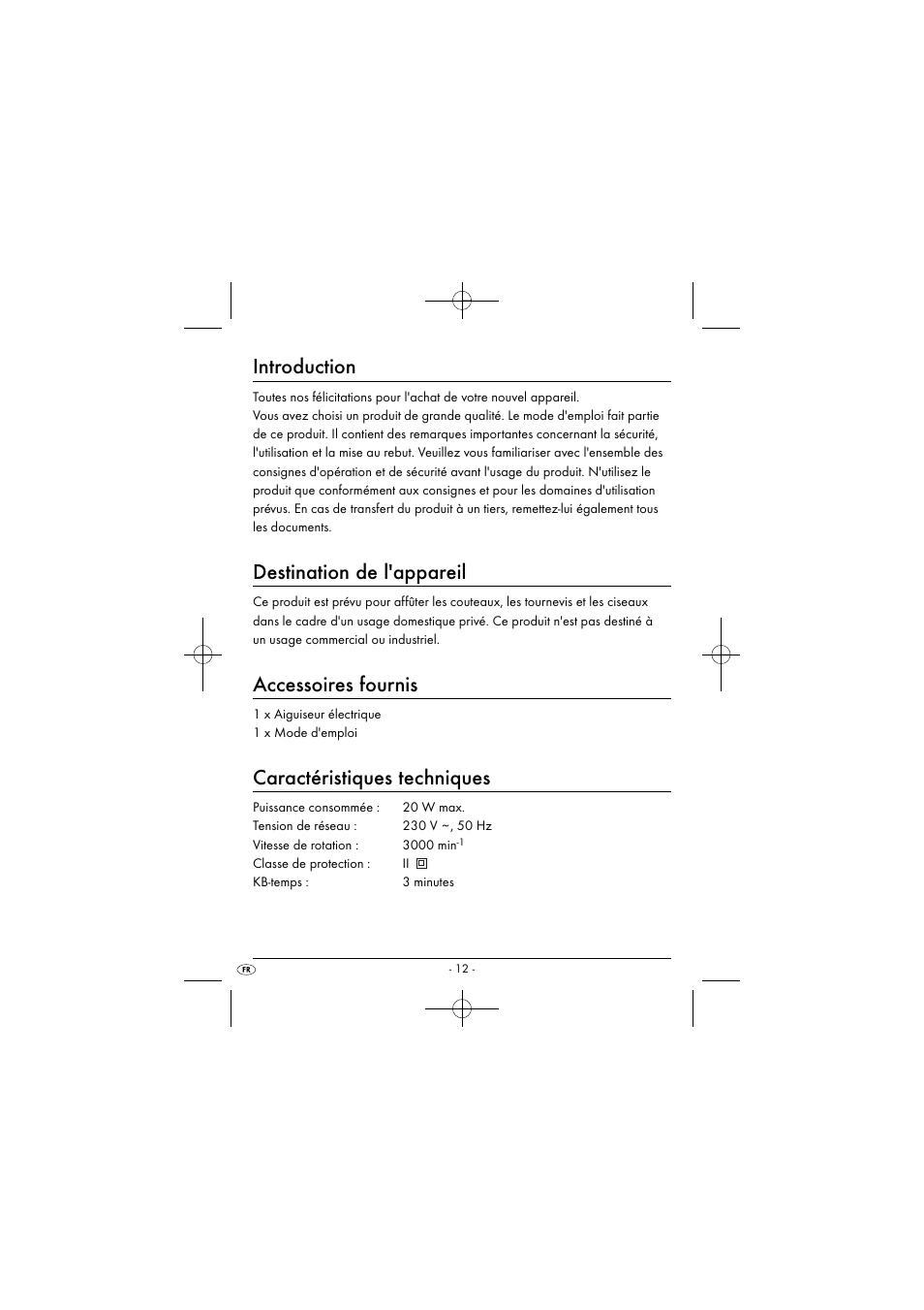 Introduction, Destination de l'appareil, Accessoires fournis | Caractéristiques techniques | Silvercrest SEAS 20 A1 User Manual | Page 15 / 54