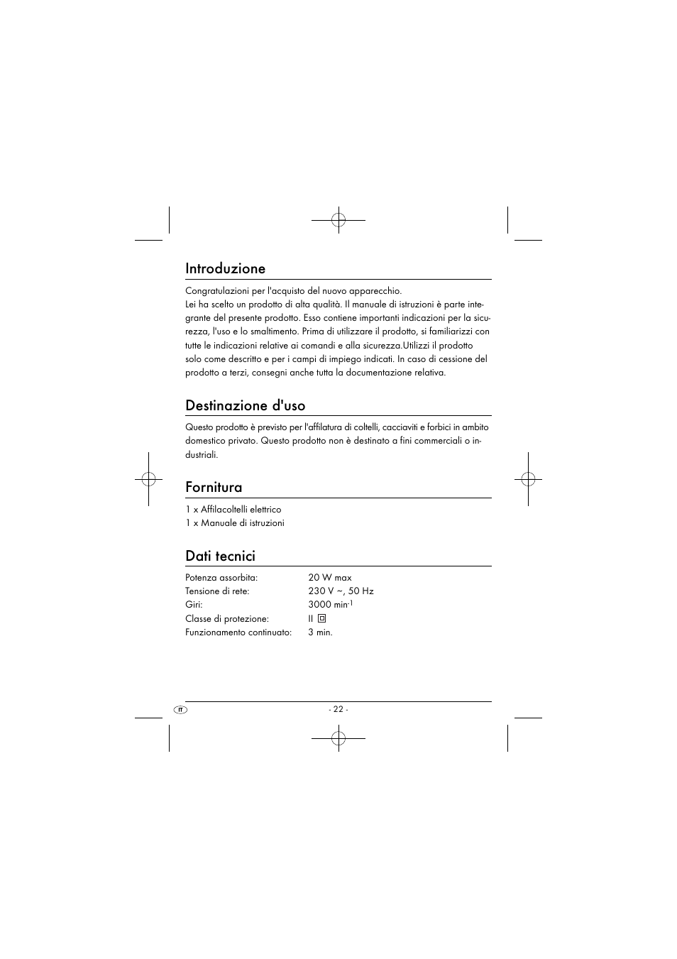 Introduzione, Destinazione d'uso, Fornitura | Dati tecnici | Silvercrest SEAS 20 A1 User Manual | Page 25 / 54
