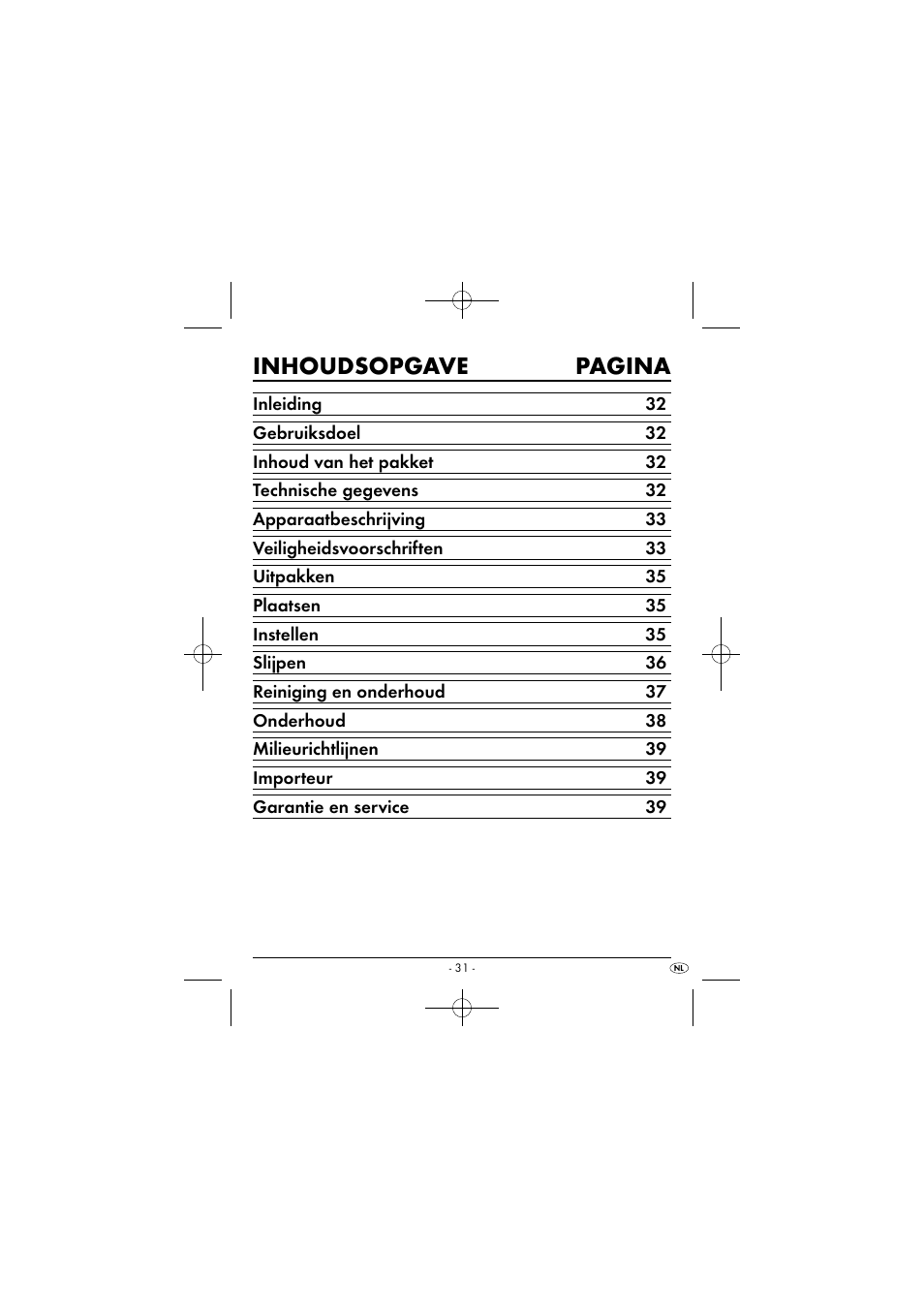 Inhoudsopgave pagina | Silvercrest SEAS 20 A1 User Manual | Page 34 / 54