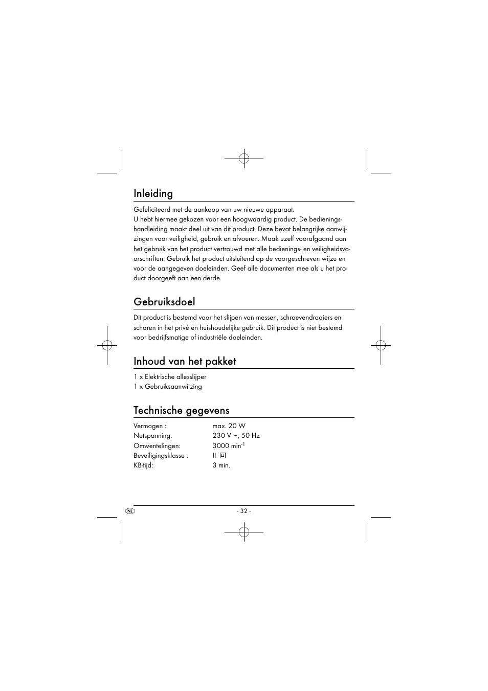 Inleiding, Gebruiksdoel, Inhoud van het pakket | Technische gegevens | Silvercrest SEAS 20 A1 User Manual | Page 35 / 54