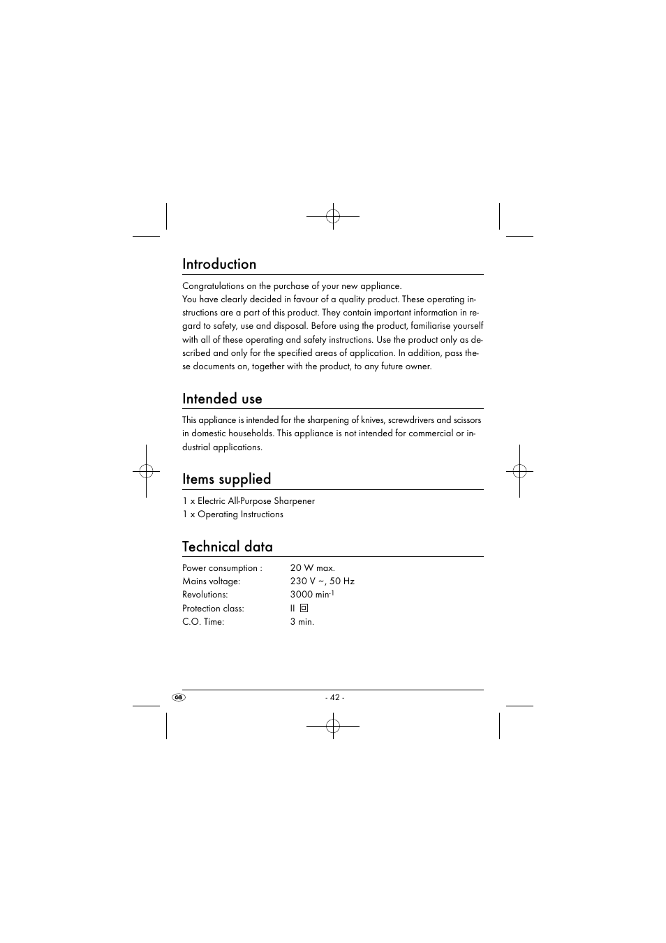 Introduction, Intended use, Items supplied | Technical data | Silvercrest SEAS 20 A1 User Manual | Page 45 / 54