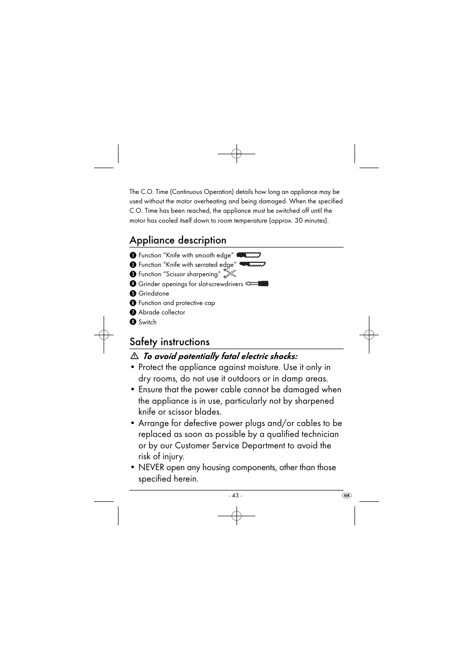 Appliance description, Safety instructions | Silvercrest SEAS 20 A1 User Manual | Page 46 / 54