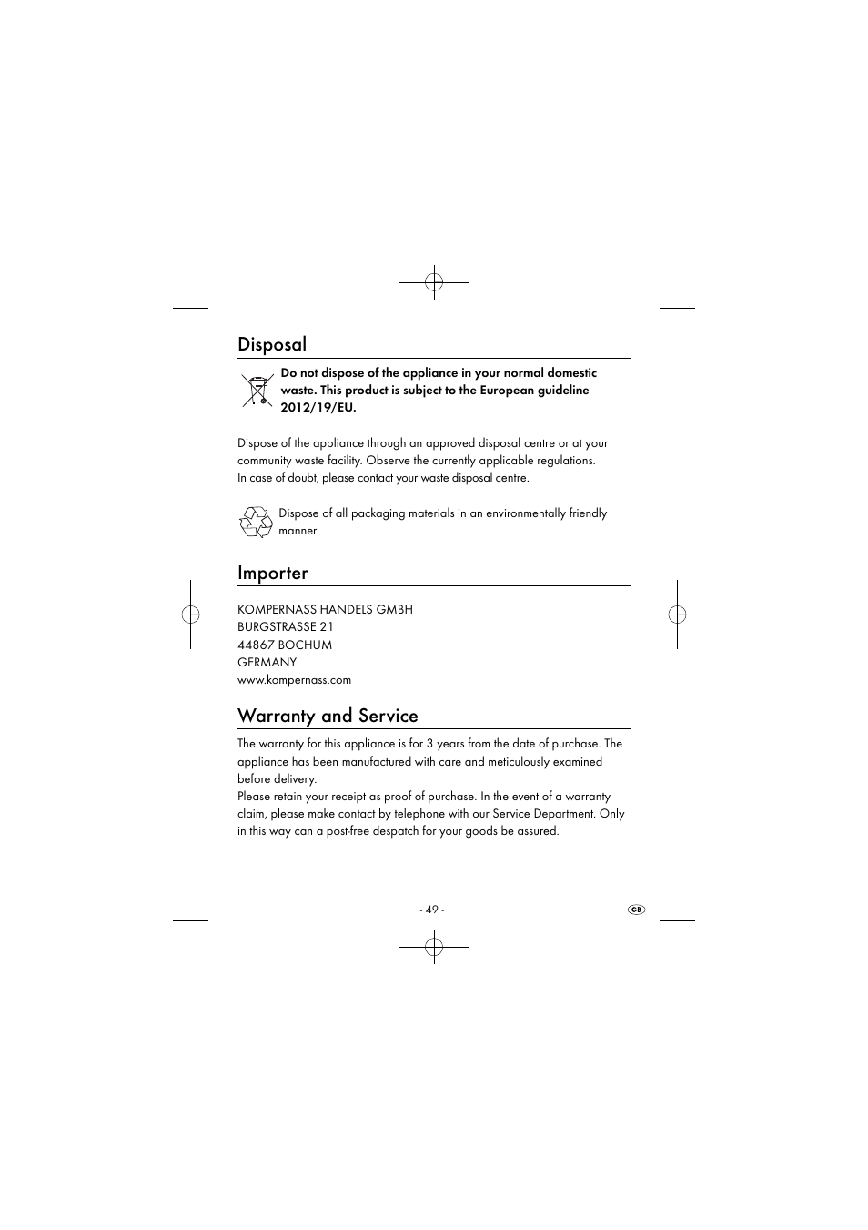 Disposal, Importer, Warranty and service | Silvercrest SEAS 20 A1 User Manual | Page 52 / 54