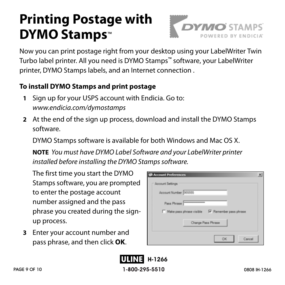 Printing postage with dymo stamps | Dymo H-1266 User Manual | Page 9 / 10